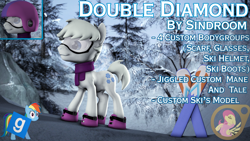 Size: 3840x2160 | Tagged: safe, artist:sindroom, double diamond, fluttershy, rainbow dash, earth pony, pony, g4, 3d, boots, clothes, forest, gmod, goggles, helmet, male, nature, scarf, shoes, skis, solo, source filmmaker, stallion, tree