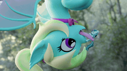 Size: 1280x720 | Tagged: artist needed, source needed, safe, oc, oc only, oc:lutecia, bat pony, earth pony, pony, 3d, animated, bat pony oc, blinking, cheek bulge, duo, earth pony oc, fangs, female, hanging, licking, licking lips, mare, mare pred, micro, neck bow, no sound, no source available, outdoors, pony pred, pony prey, prehensile tongue, size difference, soft vore, solo, source filmmaker, spread wings, swallowing, throat bulge, tongue holding, tongue out, upside down, vore, webm, wings