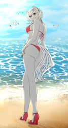 Size: 1080x2009 | Tagged: safe, artist:jerraldina, pony, anthro, beach, bikini, clothes, commission, female, summer, swimsuit, your character here