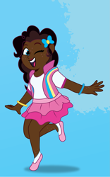 Size: 1125x1800 | Tagged: safe, artist:prixy05, pinkie pie, human, g4, clothes, dark skin, female, gradient background, human coloration, humanized, solo
