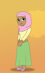 Size: 1125x1800 | Tagged: safe, artist:prixy05, fluttershy, human, g4, clothes, female, gradient background, hijab, human coloration, humanized, islam, islamashy, moderate dark skin, religion, solo, tell your tale style