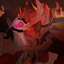 Size: 1080x1080 | Tagged: safe, artist:肆万, king sombra, pony, fire, skull