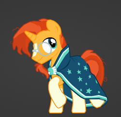 Size: 794x765 | Tagged: safe, artist:alex6886, sunburst, pony, unicorn, g4, 3d, 3d model, cape, clothes, coat markings, cute, facial hair, glasses, goatee, gray background, horn, male, show accurate, simple background, socks (coat markings), solo, stallion, sunbetes