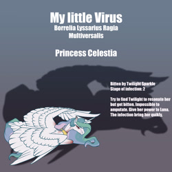 Size: 1920x1920 | Tagged: safe, artist:oneiria-fylakas, princess celestia, pony, g4, infection au, lying down, prone, solo