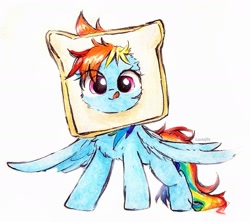 Size: 2139x1898 | Tagged: safe, artist:liaaqila, rainbow dash, pegasus, pony, g4, bread, bread head, female, food, mare, simple background, solo, traditional art, white background