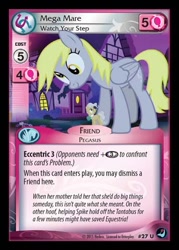 Size: 344x480 | Tagged: safe, enterplay, derpy hooves, mayor mare, earth pony, pegasus, pony, do princesses dream of magic sheep, g4, high magic, my little pony collectible card game, ccg, duo, female, giant pony, macro, mare, that one nameless background pony we all know and love