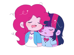 Size: 4000x3000 | Tagged: safe, artist:ruto_me, pinkie pie, twilight sparkle, equestria girls, g4, duo, duo female, female, simple background, sleeping, white background