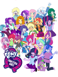 Size: 3786x5000 | Tagged: safe, artist:ruto_me, adagio dazzle, apple bloom, applejack, aria blaze, dean cadance, derpy hooves, fluttershy, pinkie pie, princess cadance, princess celestia, princess luna, principal celestia, rainbow dash, rarity, sci-twi, scootaloo, sonata dusk, spike, starlight glimmer, sunset shimmer, sweetie belle, trixie, twilight sparkle, vice principal luna, wallflower blush, dog, human, equestria girls, g4, crumbs, cupcake, cutie mark crusaders, eye clipping through hair, eyebrows, eyebrows visible through hair, female, food, humane five, humane seven, humane six, looking at you, male, one eye closed, open mouth, open smile, simple background, smiling, smiling at you, spike the dog, the dazzlings, twolight, white background, wink, winking at you