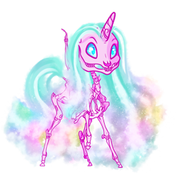 Size: 1920x1920 | Tagged: safe, artist:oneiria-fylakas, opaline arcana, alicorn, pony, g5, bone, chibi, female, horn, mare, raised hoof, simple background, skeleton, solo, tail, transparent background