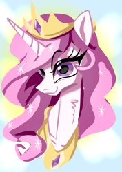 Size: 1240x1754 | Tagged: safe, alternate version, artist:jully-park, princess celestia, alicorn, g4, eyebrows, eyebrows visible through hair, female, mare, neck fluff, pink-mane celestia, solo