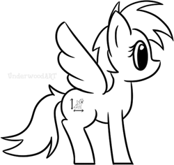 Size: 519x489 | Tagged: safe, artist:underwoodart, derpibooru exclusive, oc, oc only, oc:referentia, pegasus, black and white, female, grayscale, joke oc, mare, monochrome, pegasus oc, simple background, white background, white coat, white mane