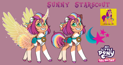 Size: 1280x686 | Tagged: safe, artist:malinraf1615, sunny starscout, alicorn, earth pony, pony, g5, my little pony: tell your tale, artificial horn, artificial wings, augmented, horn, magic, magic horn, magic wings, mane stripe sunny, race swap, solo, sunnycorn, wings