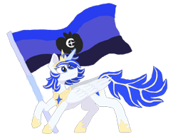 Size: 2048x1536 | Tagged: safe, artist:silverfishv9, oc, oc only, oc:azure star (silverfishv9), alicorn, alicorn oc, blue eyes, blue mane, clothes, crown, element of harmony, element of laughter, flag, glowing, glowing horn, highlights, horn, jewelry, magic, regalia, shoes, simple background, solo, telekinesis, wings