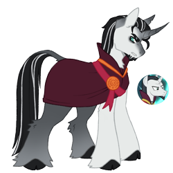 Size: 1000x1000 | Tagged: safe, artist:kazmuun, chancellor neighsay, classical unicorn, pony, unicorn, g4, alternate hairstyle, beard, cloak, clothes, cloven hooves, colored hooves, curved horn, facial hair, gradient horn, gradient legs, hooves, horn, leg fluff, leonine tail, male, markings, neck fluff, redesign, robe, sash, simple background, solo, stallion, standing, torn ear, transparent background, unshorn fetlocks
