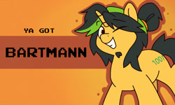 Size: 1264x760 | Tagged: safe, artist:rattatatus78, oc, oc only, oc:bartmann, pony, unicorn, banned from equestria daily, gradient background, horn, solo, ya got