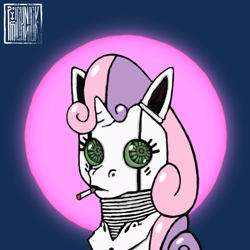 Size: 1000x1000 | Tagged: safe, artist:ptichnick, sweetie belle, pony, robot, unicorn, g4, cigarette, horn, smoking, solo, sweetie bot