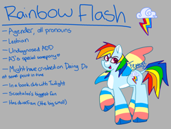 Size: 2048x1542 | Tagged: safe, applejack, rainbow dash, dwarf, pegasus, pony, agender, colored wings, cutie mark, female, hooves, implied appledash, implied applejack, implied lesbian, implied scootaloo, implied shipping, lesbian, looking at you, multicolored hair, multicolored wings, neurodivergent, rainbow hair, rainbow wings, raised hoof, reference sheet, ship:appledash, shipping, small pony, solo, spiky hair, spiky mane, spiky tail, spread wings, tail, unshorn fetlocks, wall of tags, wings