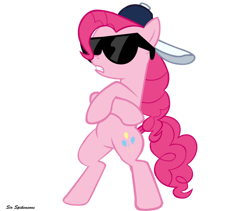 Size: 900x758 | Tagged: safe, artist:sirspikensons, pinkie pie, earth pony, pony, g4, bipedal, cap, female, hat, mare, simple background, solo, sunglasses, transparent background, vector