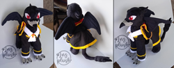 Size: 4060x1588 | Tagged: safe, artist:lnzz, oc, oc only, griffon, g4, clothes, indoors, irl, multiple views, nobility, photo, plushie, red eyes, solo, spread wings, tail, talons, wings