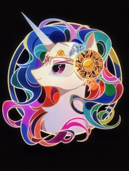 Size: 1600x2133 | Tagged: safe, artist:tkotu434, princess celestia, alicorn, pony, g4, black background, bust, chest fluff, element of generosity, element of honesty, element of kindness, element of laughter, element of loyalty, element of magic, elements of harmony, female, looking up, mare, simple background, solo