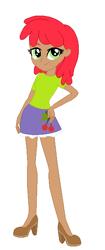 Size: 260x622 | Tagged: safe, artist:leahrow, artist:mak2020, artist:selenaede, cherry spices, human, equestria girls, g4, base used, brown skin, clothes, cutie mark on clothes, equestria girls-ified, green eyes, hand on hip, high heels, looking at you, red hair, shirt, shoes, simple background, skirt, smiling, solo, white background