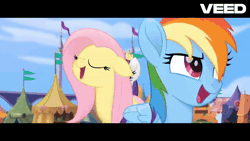 Size: 1280x720 | Tagged: safe, applejack, fluttershy, pinkie pie, rainbow dash, rarity, twilight sparkle, g4, my little pony: the movie, animated, cake, food, frosting, party cannon, sound, video, webm
