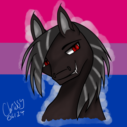 Size: 2400x2400 | Tagged: safe, artist:mrdragon_chris, oc, oc:storm, pegasus, bisexual, bisexual pride flag, bust, fangs, idiot, male, portrait, pride, pride flag, smiling, smirk, solo