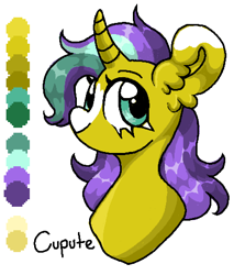Size: 437x491 | Tagged: safe, artist:cupute, oc, oc:star mane, bust, green eyes, looking left, ms paint, portrait, purple mane, simple background, solo, white background, yellow coat