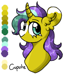 Size: 437x491 | Tagged: safe, artist:cupute, oc, oc only, oc:star mane, bust, green eyes, looking left, ms paint, portrait, purple mane, simple background, solo, white background, yellow coat