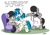 Size: 2500x1758 | Tagged: safe, artist:bobthedalek, dj pon-3, octavia melody, vinyl scratch, oc, oc:mixed melody, oc:octavia's mother, earth pony, pony, unicorn, g4, apron, atg 2024, chair, clothes, distressed, female, horn, mare, messy mane, newbie artist training grounds, newspaper, octavia is not amused, panic, panicking, safety pin, scruffy, simple background, this will end in intensive mothering, trio, trio female, twig, unamused, unstoppable, white background
