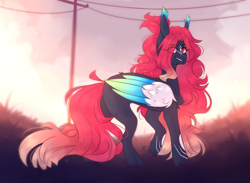 Size: 2600x1900 | Tagged: safe, artist:riressa, oc, oc only, pegasus, pony, colored wings, female, mare, solo, telephone pole, wings