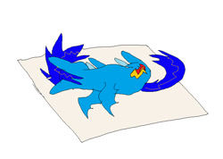 Size: 751x535 | Tagged: safe, artist:koidial, oc, oc only, oc:dreadful blue horse!, bat pony, pony, bat pony oc, blue coat, blue mane, blue tail, colored, doodle, dying, female, flat colors, glue trap, lying down, mare, ponysona, simple background, solo, spread wings, tail, white background, wings