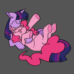 Size: 468x469 | Tagged: safe, artist:koidial, pinkie pie, twilight sparkle, earth pony, pony, unicorn, g4, :3, ><, blush lines, blushing, colored, colored hooves, colored pinnae, colored underhoof, cuddling, curly mane, curly tail, eyes closed, female, flat colors, floppy ears, forehead kiss, gray background, hooves, horn, kissing, lesbian, long mane, long tail, lying down, mare, multicolored mane, multicolored tail, old art, open mouth, open smile, pink hooves, prone, purple coat, purple hooves, ship:twinkie, shipping, simple background, smiling, straight mane, straight tail, tail, three toned mane, tri-color mane, tri-color tail, tri-colored mane, tri-colored tail, tricolor mane, tricolor tail, tricolored mane, tricolored tail, unicorn horn, unicorn twilight