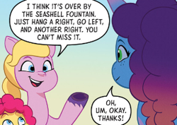 Size: 313x221 | Tagged: safe, idw, official comic, misty brightdawn, earth pony, pony, unicorn, g5, maretime mysteries #1, my little pony: maretime mysteries, spoiler:comic, spoiler:g5comic, comic, cute, female, gradient mane, horn, mare, maretime bay, mistybetes, unnamed character, unnamed pony