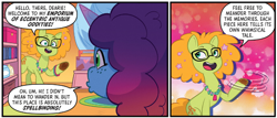 Size: 676x290 | Tagged: safe, idw, official comic, misty brightdawn, earth pony, pony, unicorn, g5, maretime mysteries #1, my little pony: maretime mysteries, spoiler:comic, spoiler:g5comic, comic, cute, female, glasses, gradient mane, horn, jewelry, mare, maretime bay, mistybetes, necklace, unnamed character, unnamed pony
