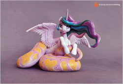 Size: 2321x1587 | Tagged: safe, artist:alexcroft1991, princess celestia, alicorn, hybrid, lamia, original species, craft, figurine, forked tongue, lamiafied, looking up, sculpture, solo, species swap, spread wings, tongue out, traditional art, wings