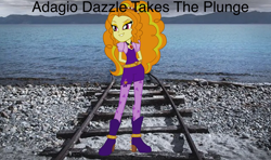 Size: 2361x1400 | Tagged: safe, artist:mixiepie, adagio dazzle, human, equestria girls, g4, my little pony equestria girls: rainbow rocks, adagio dazzle takes the plunge, equestria girls in real life, gravel, irl, photo, train tracks, water