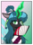 Size: 5680x7680 | Tagged: safe, artist:niggerdrawfag, queen chrysalis, changeling, changeling queen, pony, g4, clothes, cosplay, costume, cute, gradient background, patterned background, solo