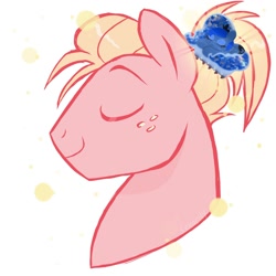 Size: 2000x2000 | Tagged: safe, artist:texacity, big macintosh, princess luna, earth pony, pony, g4, alternate hairstyle, eyes closed, hairclip, male, ponytail, simple background, smiling, solo, stallion, tied mane, white background