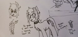 Size: 2048x972 | Tagged: safe, artist:pony quarantine, oc, oc only, earth pony, pony, female, grayscale, mare, monochrome, pen drawing, scar, solo, talking to viewer, traditional art