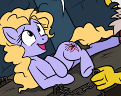 Size: 504x400 | Tagged: safe, edit, oc, oc only, unnamed oc, earth pony, chains, comic, cropped, earth pony oc, female, lying down, mare, pose, red sonja, solo