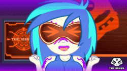 Size: 300x169 | Tagged: safe, artist:theminus, dj pon-3, vinyl scratch, human, equestria girls, g4, animated, bouncing, bouncing breasts, breasts, cyberpunk, female, goggles, open mouth, piercing, solo, tongue out, tongue piercing, watermark