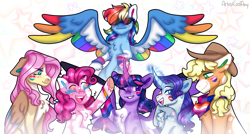Size: 3369x1804 | Tagged: safe, artist:artistcoolpony, applejack, fluttershy, pinkie pie, rainbow dash, rarity, twilight sparkle, alicorn, earth pony, pegasus, pony, unicorn, bilight sparkle, bisexual pride flag, blaze (coat marking), blush scribble, blushing, chest fluff, cloven hooves, coat markings, colored wings, facial markings, female, frog (hoof), glowing, glowing horn, horn, lesbian pride flag, long feather, mane six, mare, mealy mouth (coat marking), multicolored wings, pale belly, pansexual pride flag, pride, pride flag, pride month, rainbow wings, spread wings, sunglasses, transgender pride flag, twilight sparkle (alicorn), underhoof, unshorn fetlocks, wings