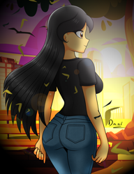 Size: 2888x3758 | Tagged: safe, artist:danielitamlp, oc, oc only, oc:dany melody, human, equestria girls, g4, ass, breasts, busty oc, butt, clothes, denim, female, high res, human oc, jeans, pants, rear view, signature, smiling, solo