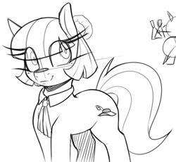 Size: 916x848 | Tagged: safe, artist:lockheart, coco pommel, earth pony, pony, g4, female, grayscale, long eyelashes, looking at you, mare, monochrome, simple background, sketch, smiling, smiling at you, solo, white background