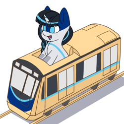 Size: 1668x1668 | Tagged: safe, artist:zeroonesunray, oc, oc only, oc:ratangga, object pony, original species, pony, train pony, unicorn, horn, mrt, mrt jakarta, simple background, solo, train, white background