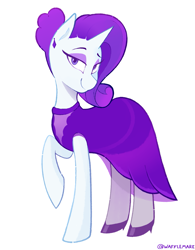 Size: 1173x1501 | Tagged: safe, artist:waffletheheadmare, rarity, pony, g4, clothes, dress, ear piercing, earring, eyeshadow, gown, high heels, horn, jewelry, makeup, pantyhose, piercing, shoes, simple background, solo, white background