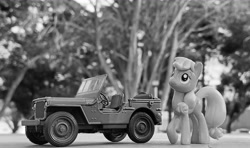 Size: 1160x689 | Tagged: safe, artist:dingopatagonico, applejack, earth pony, g4, jeep, photo, solo, world war ii