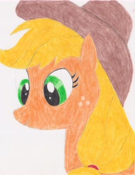 Size: 5048x6545 | Tagged: safe, artist:tesa-studio, applejack, earth pony, g4, applejack's hat, bust, cowboy hat, female, hat, mare, old art, solo, traditional art