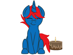 Size: 2048x1536 | Tagged: safe, artist:ihateyouall114, artist:ry-bluepony1, oc, oc only, oc:train track, birthday, cake, candle, chocolate cake, food, horn, male, mane, simple background, solo, stallion, tail, transparent background